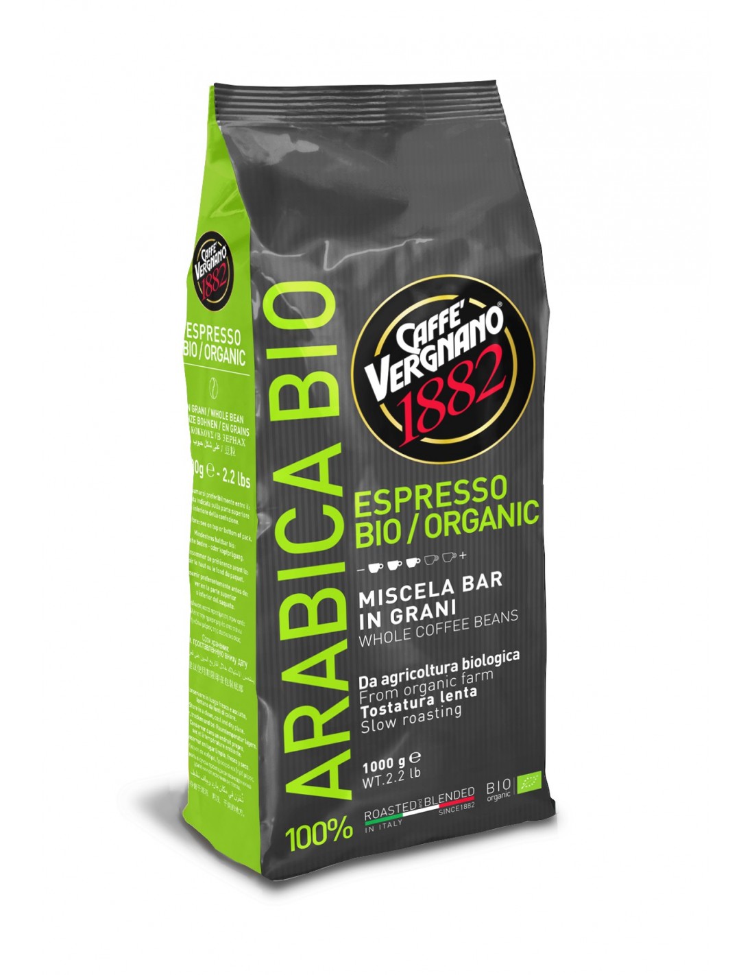Cafenet – Vergnano - Café en grains – ARABICA BIO - Paquet 1kg